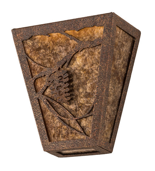 Meyda Lighting Whispering Pines 7" 2-Light Rust Rococco Wall Sconce With Amber Mica Shade Glass