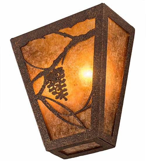 Meyda Lighting Whispering Pines 7" 2-Light Rust Rococco Wall Sconce With Amber Mica Shade Glass