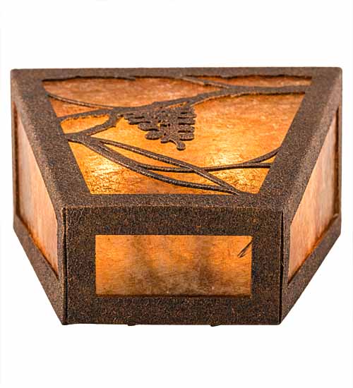 Meyda Lighting Whispering Pines 7" 2-Light Rust Rococco Wall Sconce With Amber Mica Shade Glass