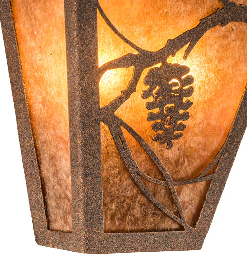 Meyda Lighting Whispering Pines 7" 2-Light Rust Rococco Wall Sconce With Amber Mica Shade Glass