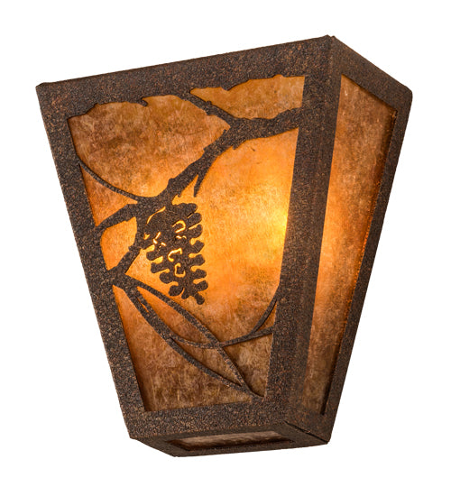 Meyda Lighting Whispering Pines 7" 2-Light Rust Rococco Wall Sconce With Amber Mica Shade Glass