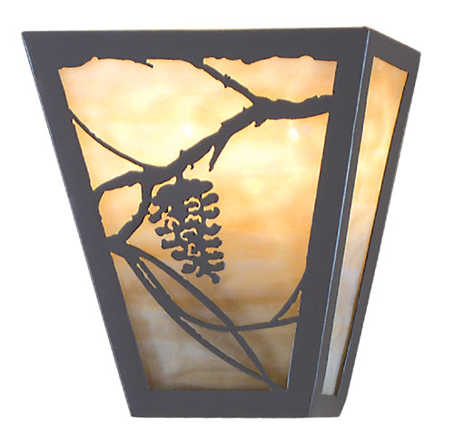 Meyda Lighting Whispering Pines 7" 2-Light Timeless Bronze Wall Sconce With Beige Art Shade Glass