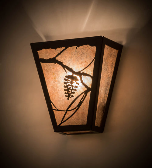 Meyda Lighting Whispering Pines 7" 2-Light Timeless Bronze Wall Sconce With Silver Mica Shade Glass