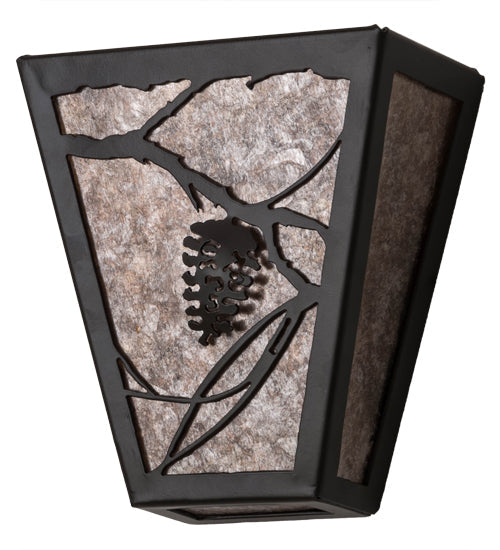 Meyda Lighting Whispering Pines 7" 2-Light Timeless Bronze Wall Sconce With Silver Mica Shade Glass