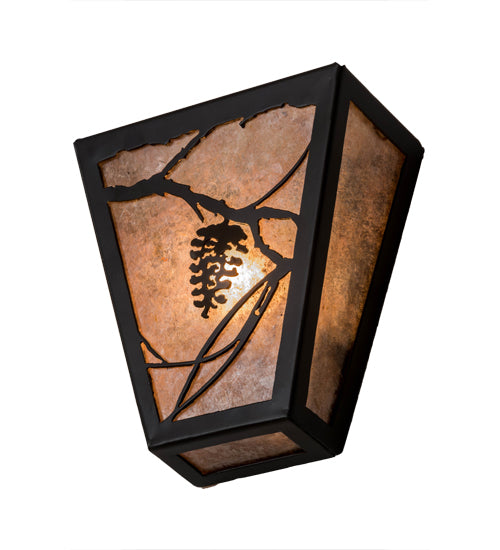 Meyda Lighting Whispering Pines 7" 2-Light Timeless Bronze Wall Sconce With Silver Mica Shade Glass