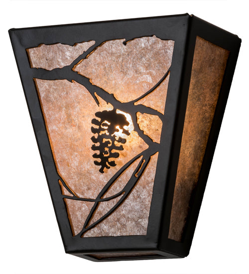 Meyda Lighting Whispering Pines 7" 2-Light Timeless Bronze Wall Sconce With Silver Mica Shade Glass