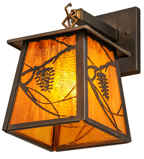 Meyda Lighting Whispering Pines 7" Antique Copper Hanging Wall Sconce With Honey Amber Art Shade Glass