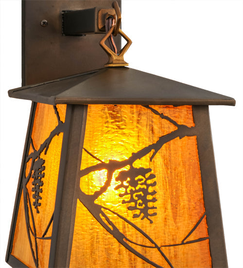 Meyda Lighting Whispering Pines 7" Antique Copper Hanging Wall Sconce With Honey Amber Art Shade Glass