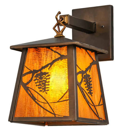 Meyda Lighting Whispering Pines 7" Antique Copper Hanging Wall Sconce With Honey Amber Art Shade Glass