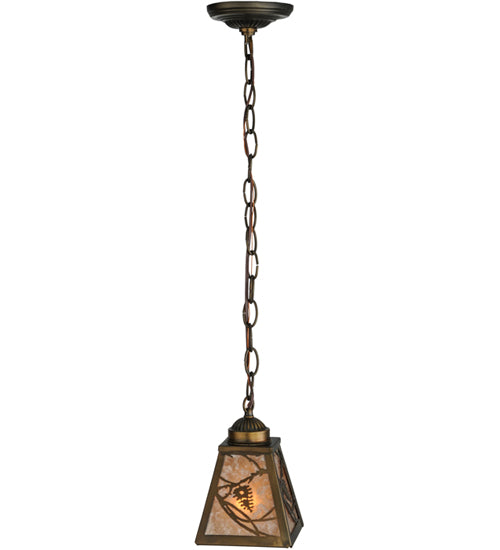 Meyda Lighting Whispering Pines 7" Antique Copper Mini Pendant Light With Silver Mica Shade Glass