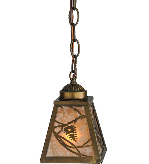 Meyda Lighting Whispering Pines 7" Antique Copper Mini Pendant Light With Silver Mica Shade Glass