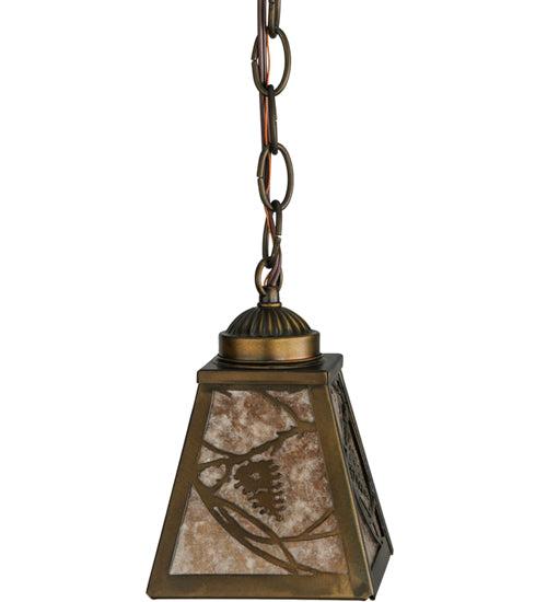 Meyda Lighting Whispering Pines 7" Antique Copper Mini Pendant Light With Silver Mica Shade Glass