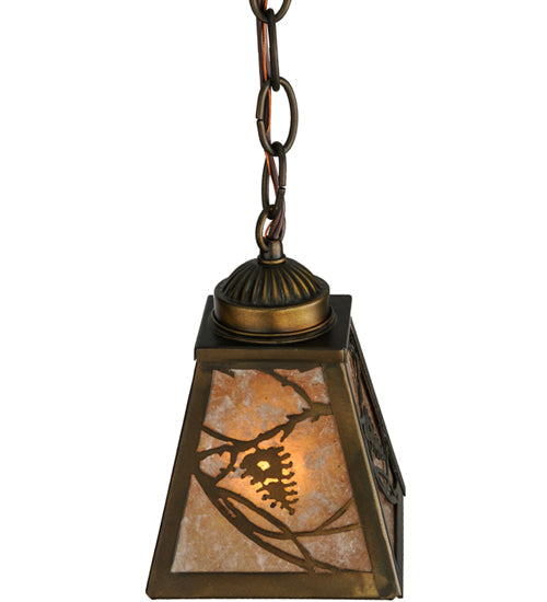 Meyda Lighting Whispering Pines 7" Antique Copper Mini Pendant Light With Silver Mica Shade Glass