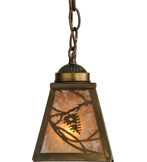 Meyda Lighting Whispering Pines 7" Antique Copper Mini Pendant Light With Silver Mica Shade Glass