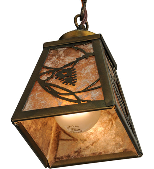 Meyda Lighting Whispering Pines 7" Antique Copper Mini Pendant Light With Silver Mica Shade Glass