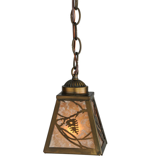 Meyda Lighting Whispering Pines 7" Antique Copper Mini Pendant Light With Silver Mica Shade Glass