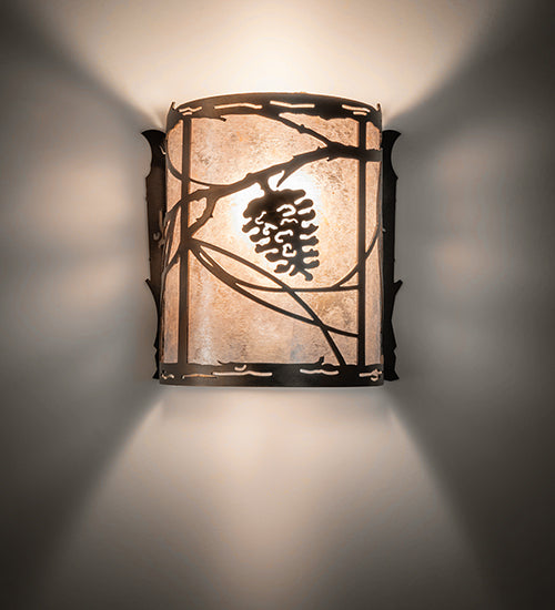 Meyda Lighting Whispering Pines 7" Antique Copper Wall Sconce With Silver Mica Shade Glass