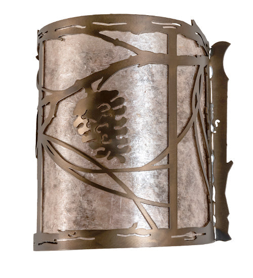 Meyda Lighting Whispering Pines 7" Antique Copper Wall Sconce With Silver Mica Shade Glass