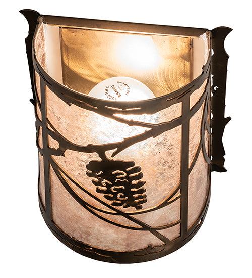 Meyda Lighting Whispering Pines 7" Antique Copper Wall Sconce With Silver Mica Shade Glass