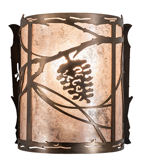 Meyda Lighting Whispering Pines 7" Antique Copper Wall Sconce With Silver Mica Shade Glass