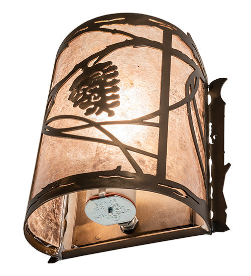 Meyda Lighting Whispering Pines 7" Antique Copper Wall Sconce With Silver Mica Shade Glass