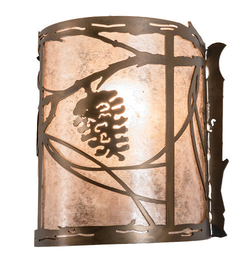 Meyda Lighting Whispering Pines 7" Antique Copper Wall Sconce With Silver Mica Shade Glass