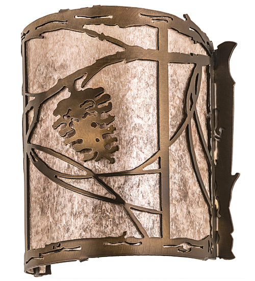 Meyda Lighting Whispering Pines 7" Antique Copper Wall Sconce With Silver Shade Glass