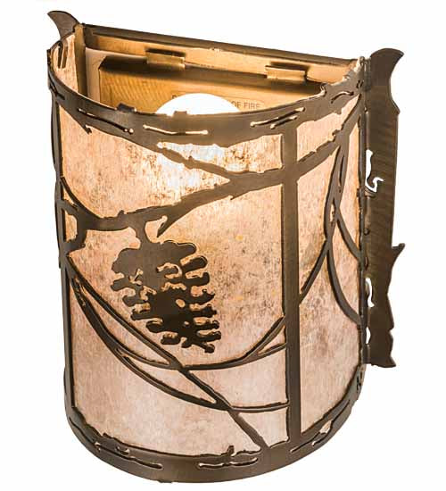 Meyda Lighting Whispering Pines 7" Antique Copper Wall Sconce With Silver Shade Glass