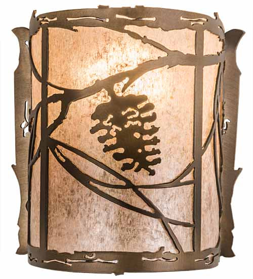 Meyda Lighting Whispering Pines 7" Antique Copper Wall Sconce With Silver Shade Glass