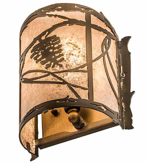 Meyda Lighting Whispering Pines 7" Antique Copper Wall Sconce With Silver Shade Glass