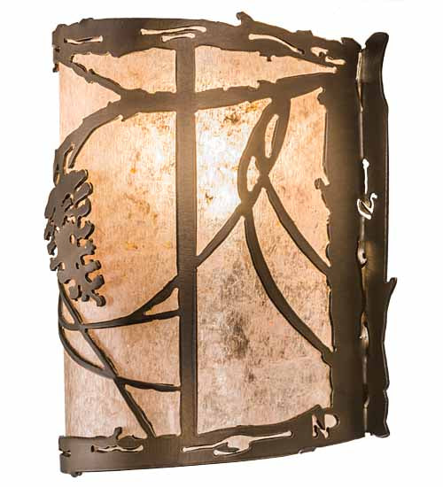 Meyda Lighting Whispering Pines 7" Antique Copper Wall Sconce With Silver Shade Glass