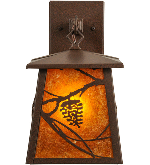 Meyda Lighting Whispering Pines 7" Cafe Noir Lantern Wall Sconce With Amber Mica Shade Glass