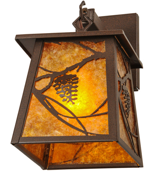 Meyda Lighting Whispering Pines 7" Cafe Noir Lantern Wall Sconce With Amber Mica Shade Glass
