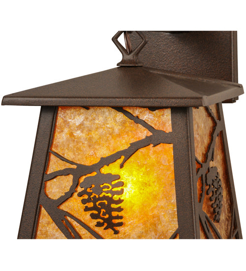 Meyda Lighting Whispering Pines 7" Cafe Noir Lantern Wall Sconce With Amber Mica Shade Glass