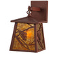 Meyda Lighting Whispering Pines 7" Rust Lantern Wall Sconce With Amber Mica Shade Glass