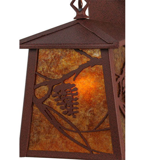 Meyda Lighting Whispering Pines 7" Rust Lantern Wall Sconce With Amber Mica Shade Glass