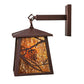 Meyda Lighting Whispering Pines 7" Rust Lantern Wall Sconce With Amber Mica Shade Glass