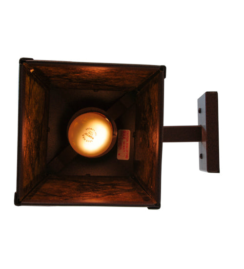 Meyda Lighting Whispering Pines 7" Rust Lantern Wall Sconce With Amber Mica Shade Glass