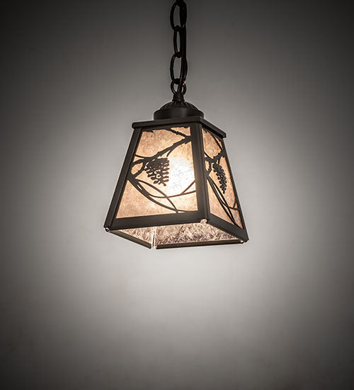 Meyda Lighting Whispering Pines 7" Timeless Bronze Mini Pendant Light With Silver Mica Shade Glass