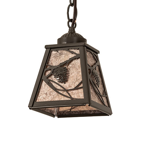Meyda Lighting Whispering Pines 7" Timeless Bronze Mini Pendant Light With Silver Mica Shade Glass