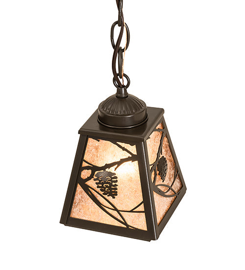 Meyda Lighting Whispering Pines 7" Timeless Bronze Mini Pendant Light With Silver Mica Shade Glass