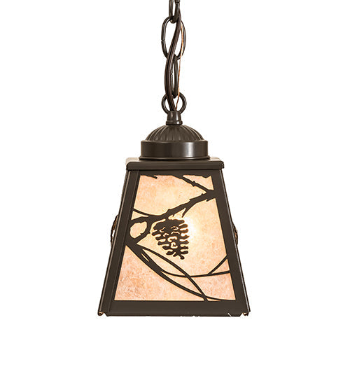 Meyda Lighting Whispering Pines 7" Timeless Bronze Mini Pendant Light With Silver Mica Shade Glass