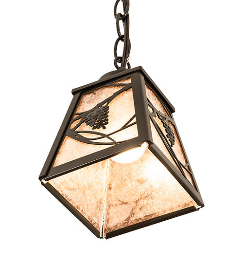 Meyda Lighting Whispering Pines 7" Timeless Bronze Mini Pendant Light With Silver Mica Shade Glass