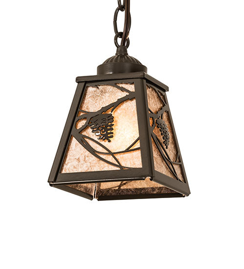 Meyda Lighting Whispering Pines 7" Timeless Bronze Mini Pendant Light With Silver Mica Shade Glass