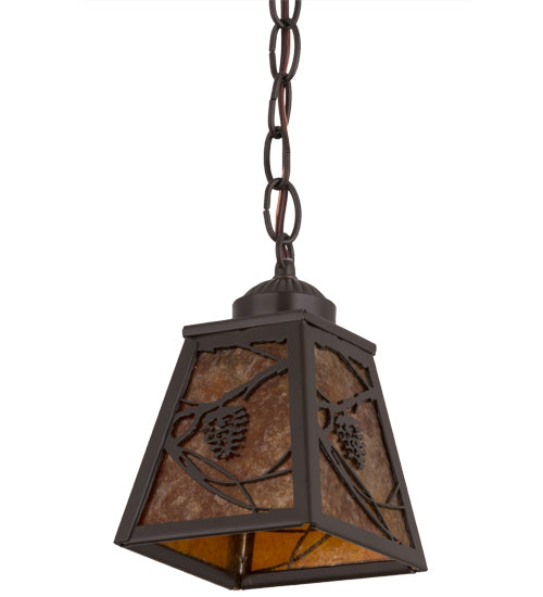 Meyda Lighting Whispering Pines 7" Timeless Bronze Pendant Light With Amber Mica Shade Glass
