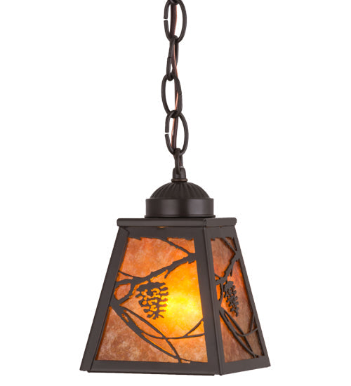 Meyda Lighting Whispering Pines 7" Timeless Bronze Pendant Light With Amber Mica Shade Glass