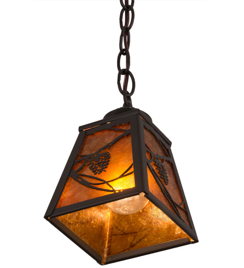 Meyda Lighting Whispering Pines 7" Timeless Bronze Pendant Light With Amber Mica Shade Glass