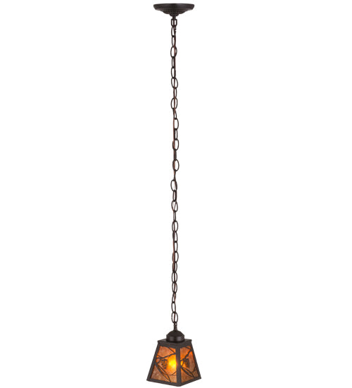 Meyda Lighting Whispering Pines 7" Timeless Bronze Pendant Light With Amber Mica Shade Glass