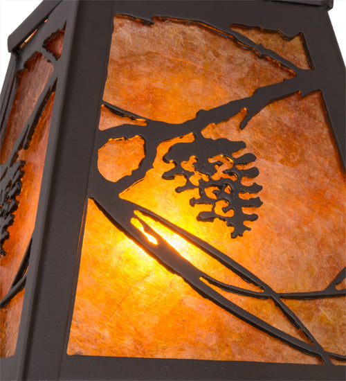 Meyda Lighting Whispering Pines 7" Timeless Bronze Pendant Light With Amber Mica Shade Glass