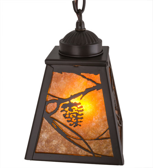 Meyda Lighting Whispering Pines 7" Timeless Bronze Pendant Light With Amber Mica Shade Glass